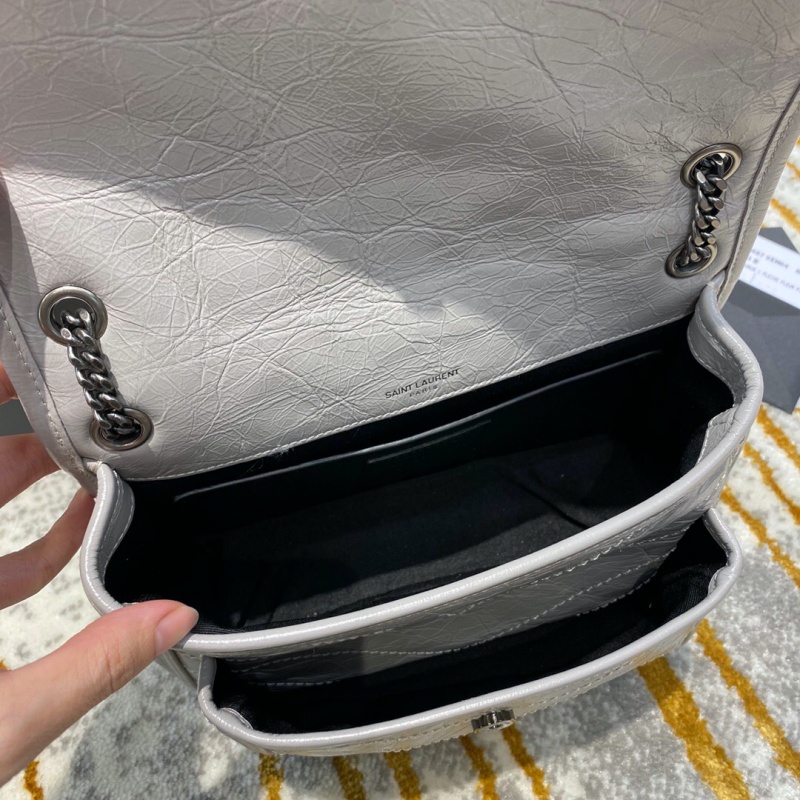 533037 YSL圣羅蘭 Niki baby 迷你復古褶皺真皮包 銀灰色