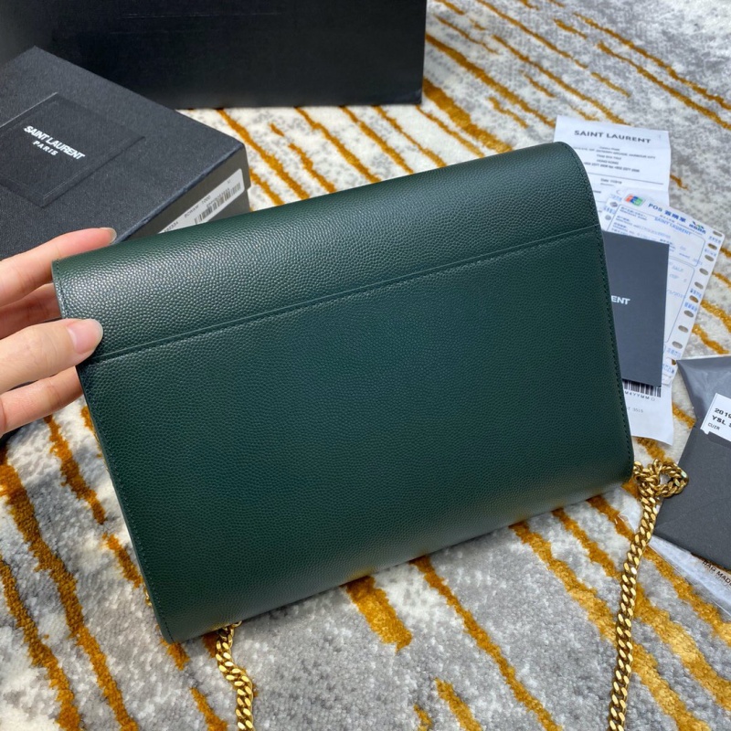 582334 YSL圣羅蘭 CASSANDRA 粒面壓花真皮鏈條錢包 YSL信封包 墨綠色