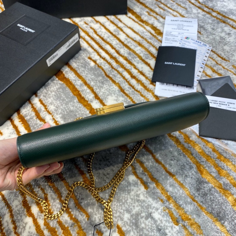 582334 YSL圣羅蘭 CASSANDRA 粒面壓花真皮鏈條錢包 YSL信封包 墨綠色