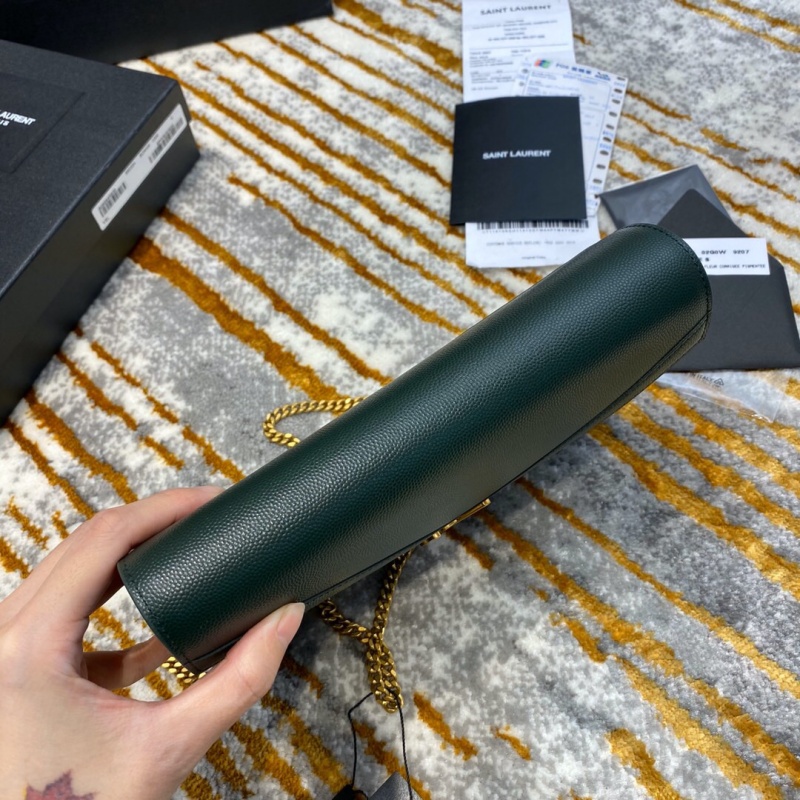 582334 YSL圣羅蘭 CASSANDRA 粒面壓花真皮鏈條錢包 YSL信封包 墨綠色