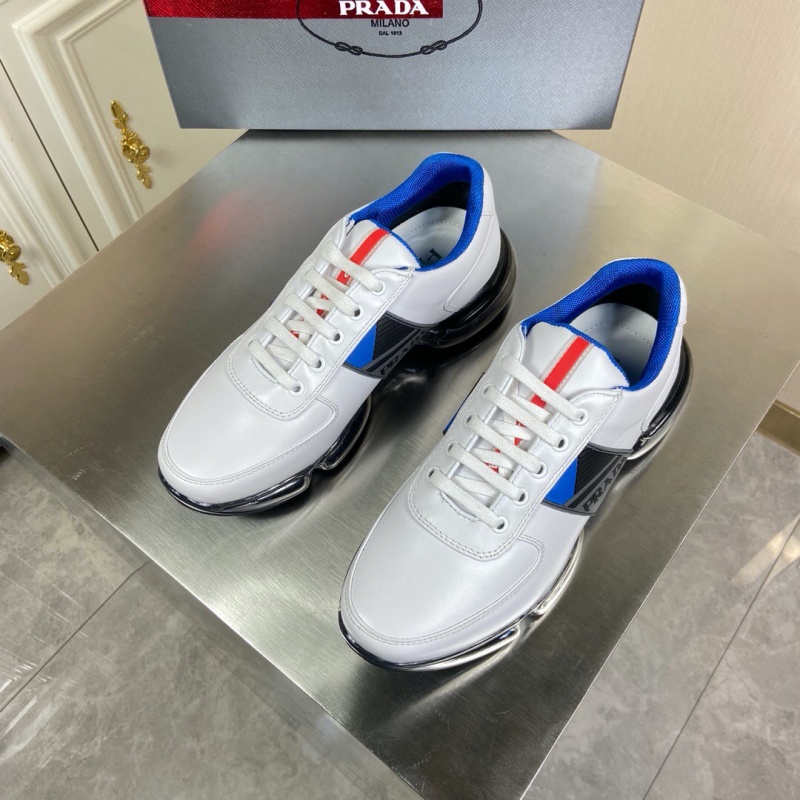 4E2718 Prada 織物和皮革運動鞋 普拉達2020新款休閑運動鞋 白色