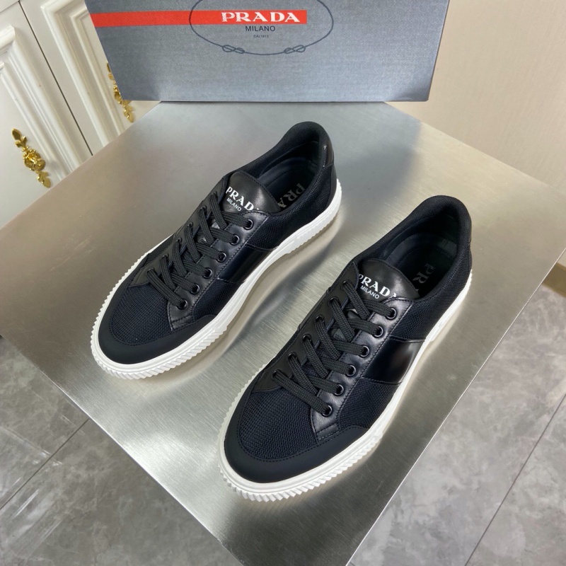 4E3400 Prada 織物和皮革運動鞋 普拉達2020新款休閑運動鞋 黑色