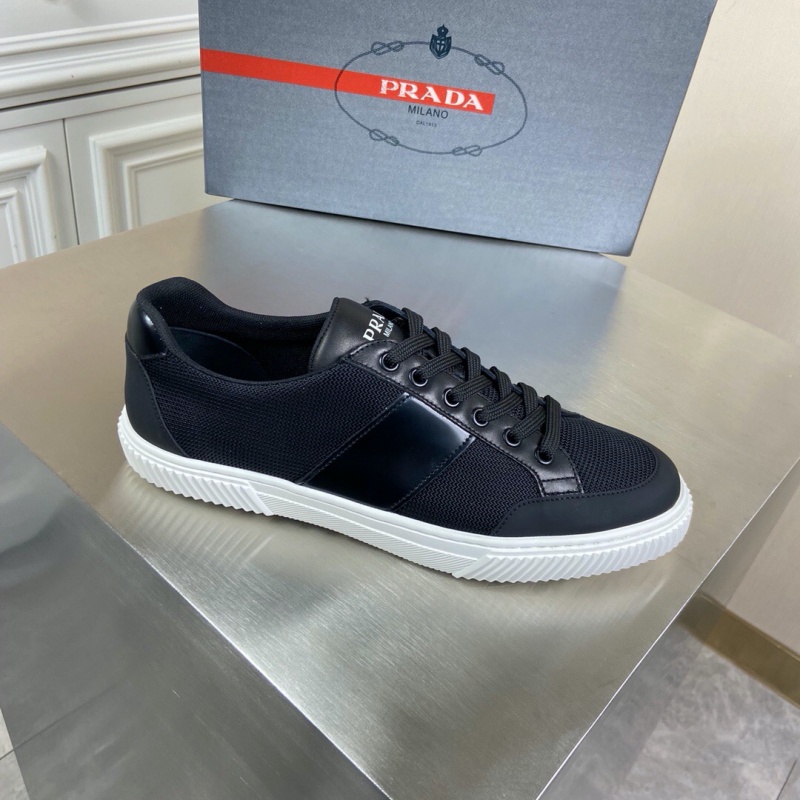 4E3400 Prada 織物和皮革運動鞋 普拉達2020新款休閑運動鞋 黑色
