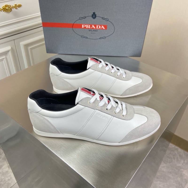 4E3463 Prada皮革和織物運動鞋 普拉達2020新款休閑運動鞋 白色