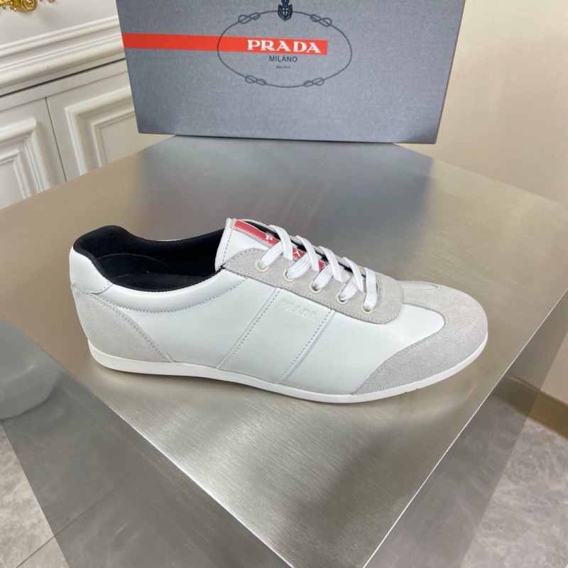 4E3463 Prada皮革和織物運動鞋 普拉達2020新款休閑運動鞋 白色