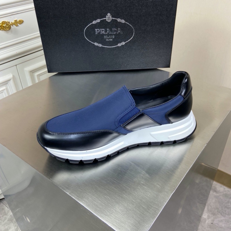 4D3480 Prada華達呢和亮面皮革運動鞋 普拉達2020休閑運動鞋 藍色