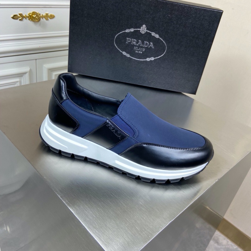 4D3480 Prada華達呢和亮面皮革運動鞋 普拉達2020休閑運動鞋 藍色