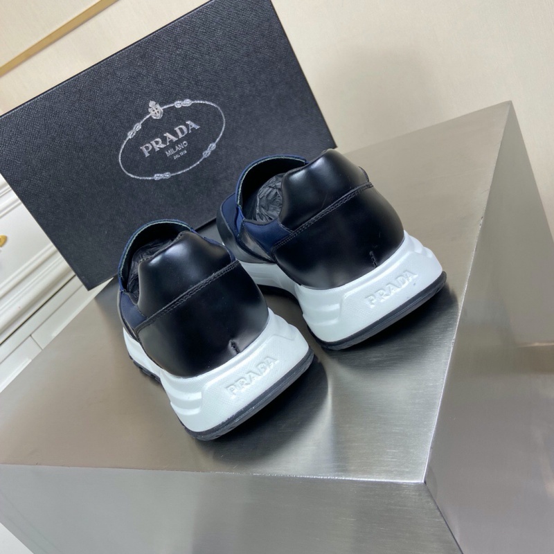 4D3480 Prada華達呢和亮面皮革運動鞋 普拉達2020休閑運動鞋 藍色