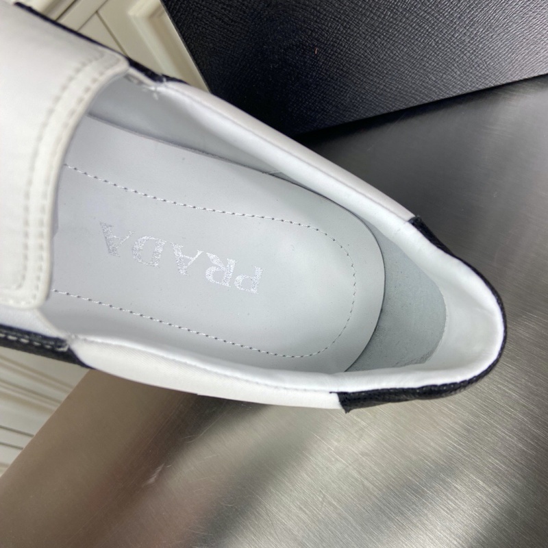 4D3480 Prada華達呢和亮面皮革運動鞋 普拉達新款男鞋 白色