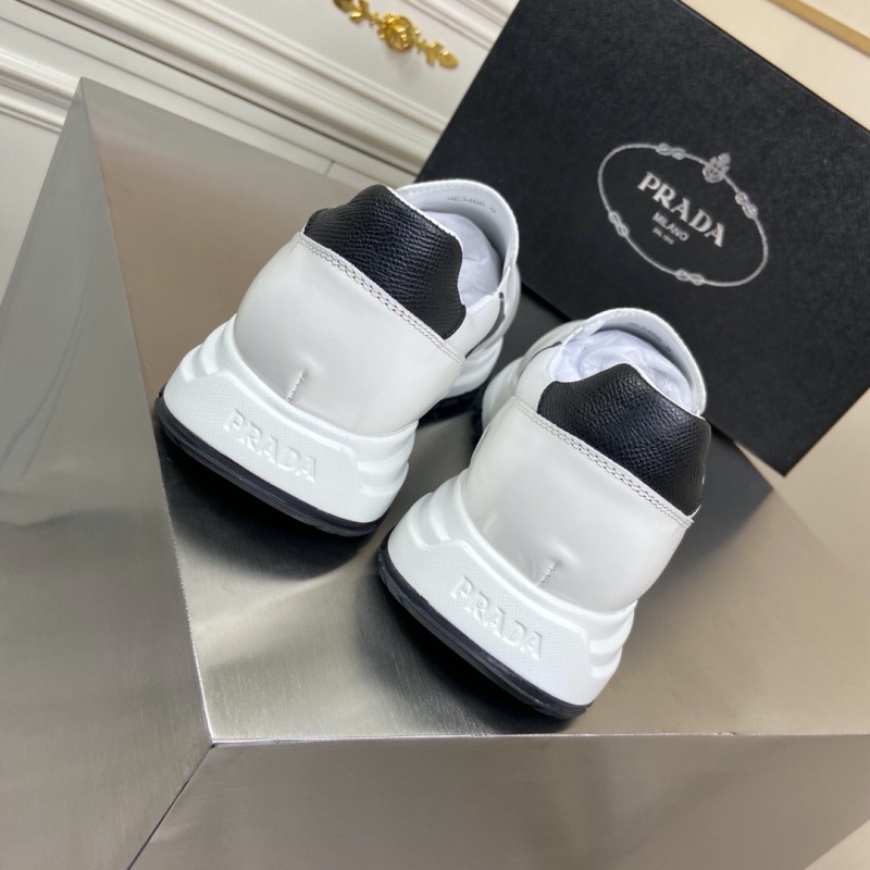 4D3480 Prada華達呢和亮面皮革運動鞋 普拉達新款男鞋 白色