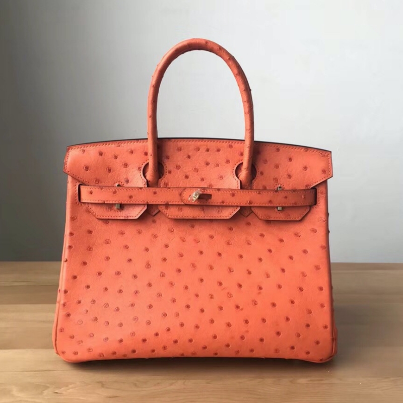 Hermes Birkin 25 愛馬仕鉑金包 純手工定制版 鴕鳥皮 橙色