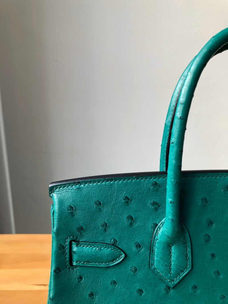Hermes Birkin 25 愛馬仕鉑金包 純手工定制版 鴕鳥皮 絲絨綠