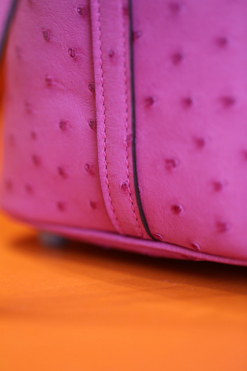 Hermes愛(ài)馬仕菜籃子 Hermes picotin18 愛(ài)馬仕水桶包 鴕鳥(niǎo)皮 玫紅色