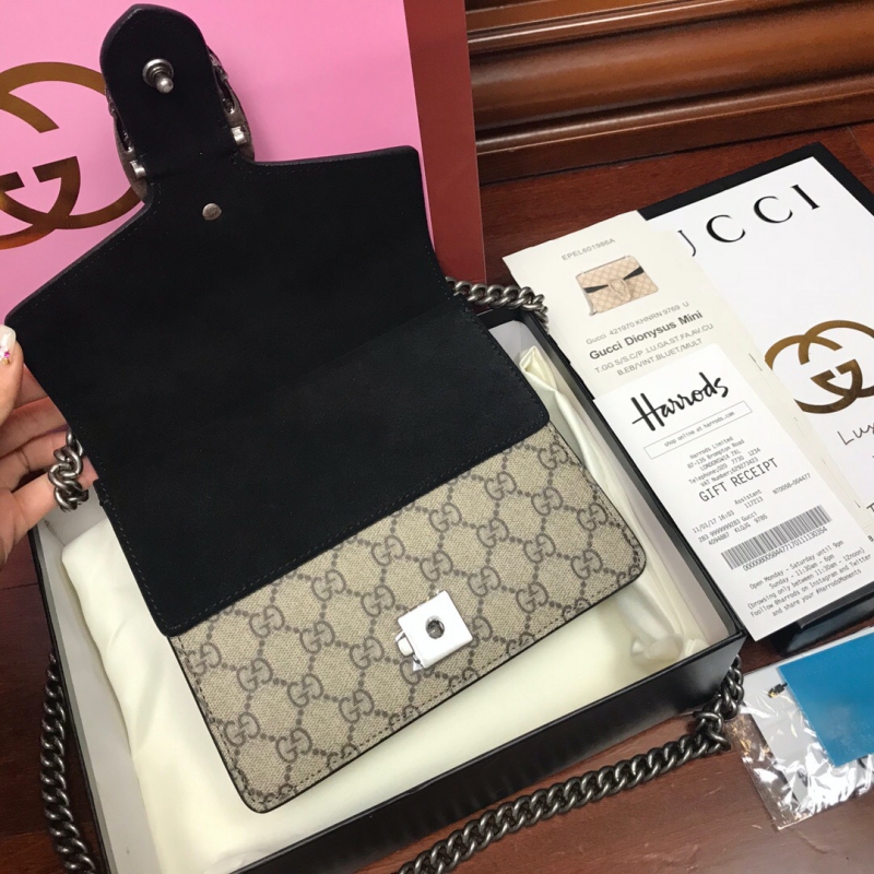 421970 Gucci Dionysus系列高級人造帆布肩背包 Gucci酒神包 黑色