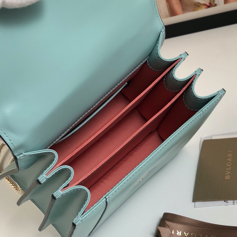 BVLGARI寶格麗 Serpenti Forever系列翻蓋女包 小號手提蛇頭包 青藍色