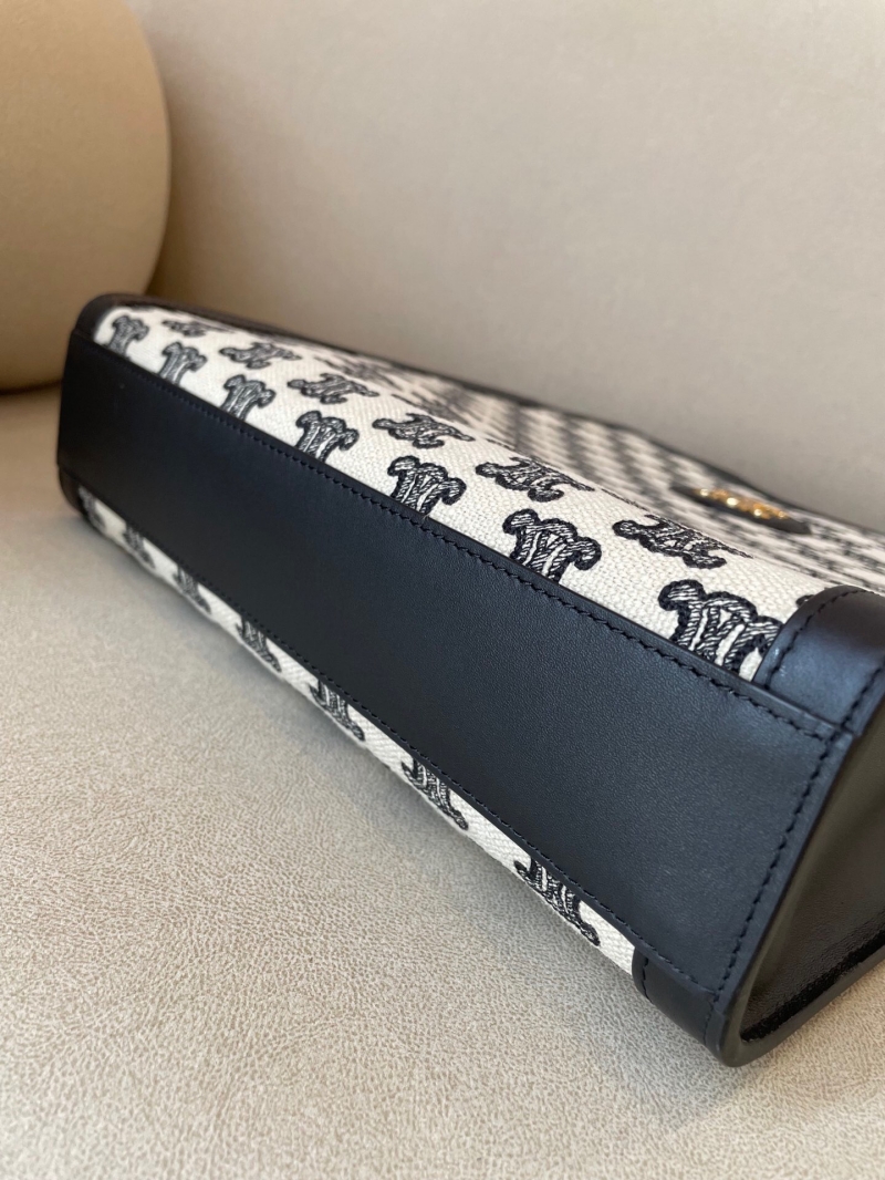 194352 Celine賽琳CABAS 小號TRIOMPHE刺繡織物豎款手袋 celine托特包 黑色