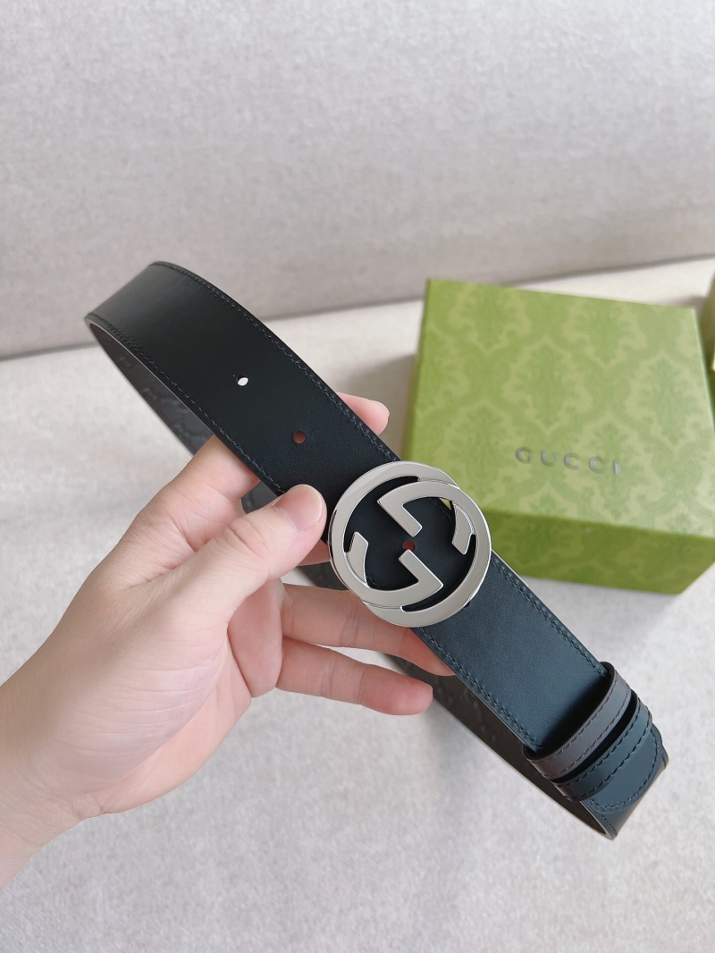 411924 Gucci互扣式雙G帶扣 Signature皮革男士腰帶 藍(lán)色