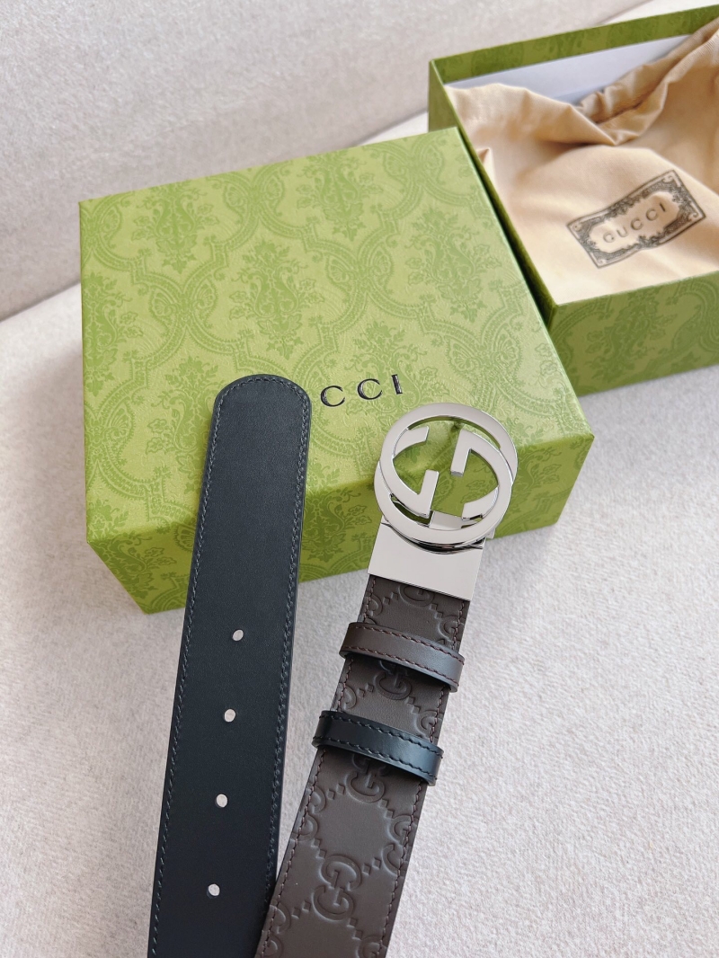 411924 Gucci互扣式雙G帶扣 Signature皮革男士腰帶 藍(lán)色