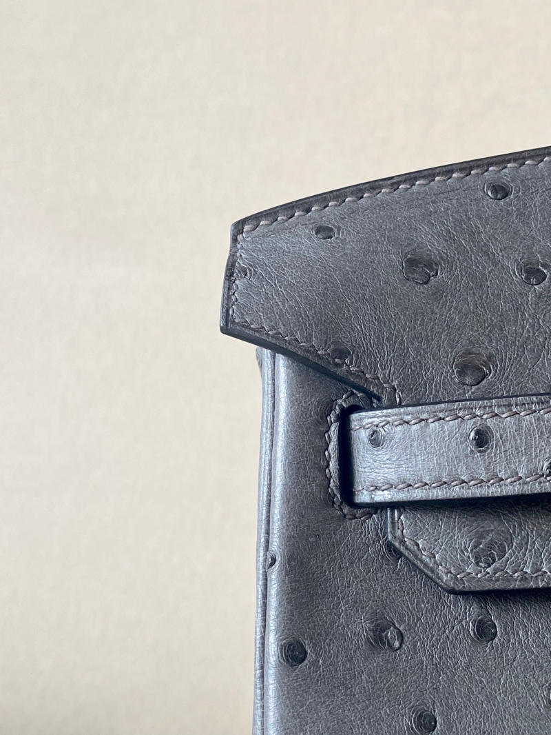 Hermes Birkin25 愛馬仕鉑金包 純手工定制版 鴕鳥皮 錫器灰