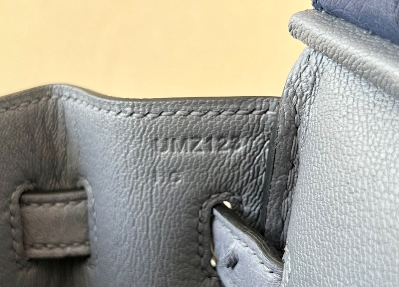 愛(ài)馬仕Hermes Birkin25 愛(ài)馬仕鉑金包 純手工定制版 鴕鳥(niǎo)皮 藍(lán)色瑪瑙灰拼色