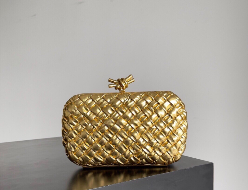 Bottega Veneta 寶緹嘉 Foulard Intreccio編織皮革晚裝包 BV晚宴包 金色