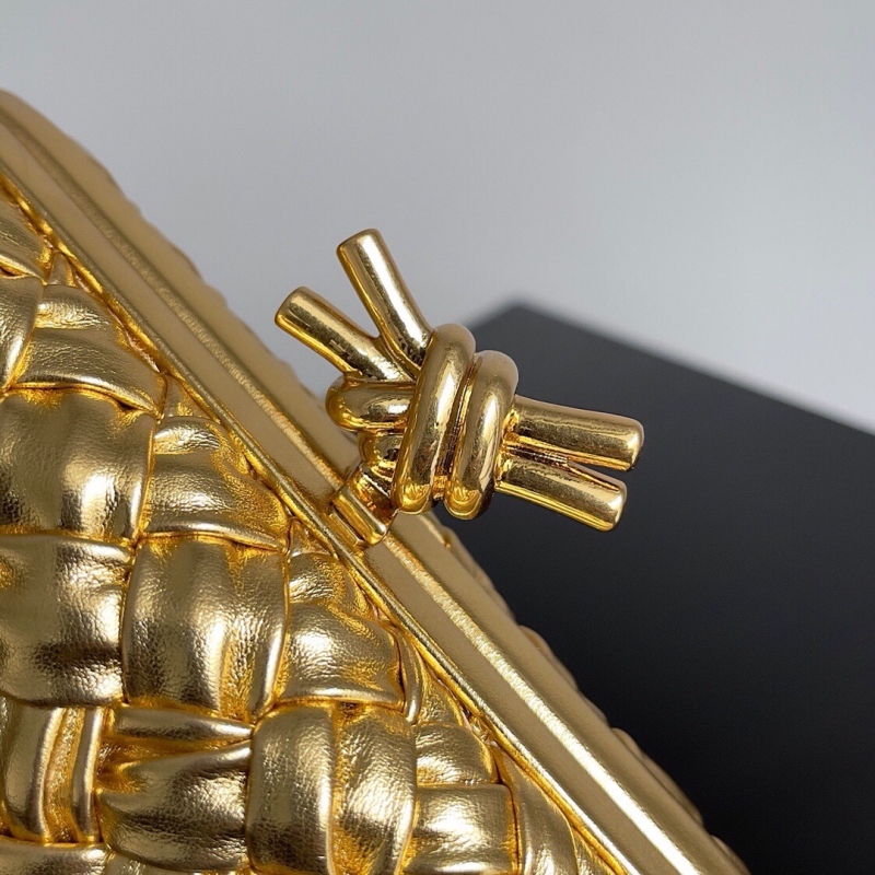 Bottega Veneta 寶緹嘉 Foulard Intreccio編織皮革晚裝包 BV晚宴包 金色