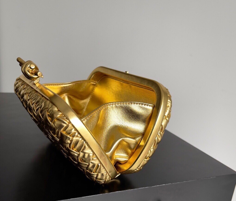 Bottega Veneta 寶緹嘉 Foulard Intreccio編織皮革晚裝包 BV晚宴包 金色