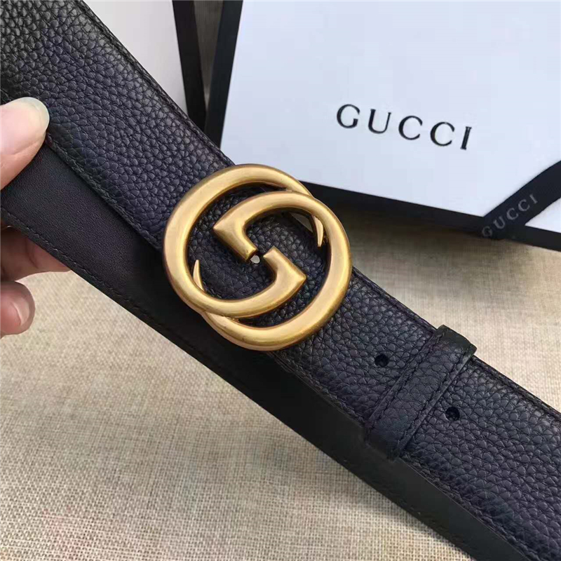 GUCCI 古奇雙G 原版牛皮荔枝紋 金屬腰帶扣 超凡品味 進口牛皮