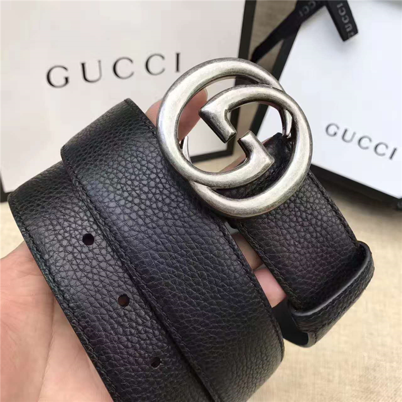 GUCCI 古奇雙G 原版牛皮荔枝紋 金屬腰帶扣 超凡品味 進(jìn)口牛皮