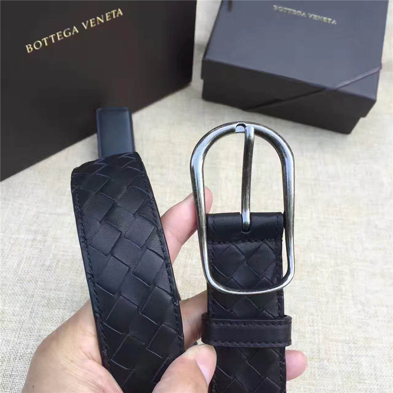 BV寶緹嘉 017專柜同步上市 手工編織皮帶 低調奢華 針扣休閑皮帶 黑色