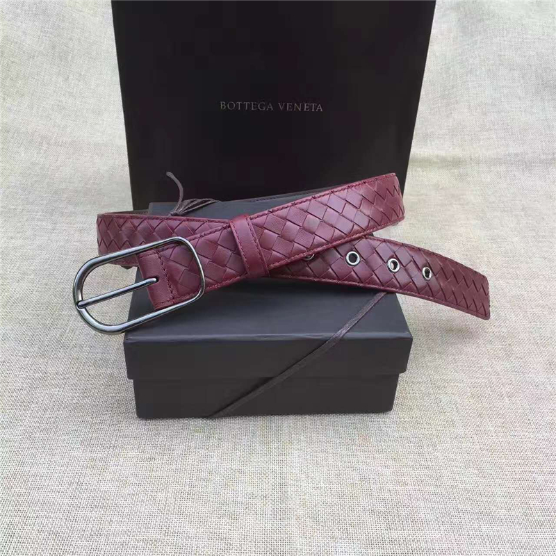 BV寶緹嘉 017專柜同步上市 手工編織皮帶 低調奢華 針扣休閑皮帶 酒紅色