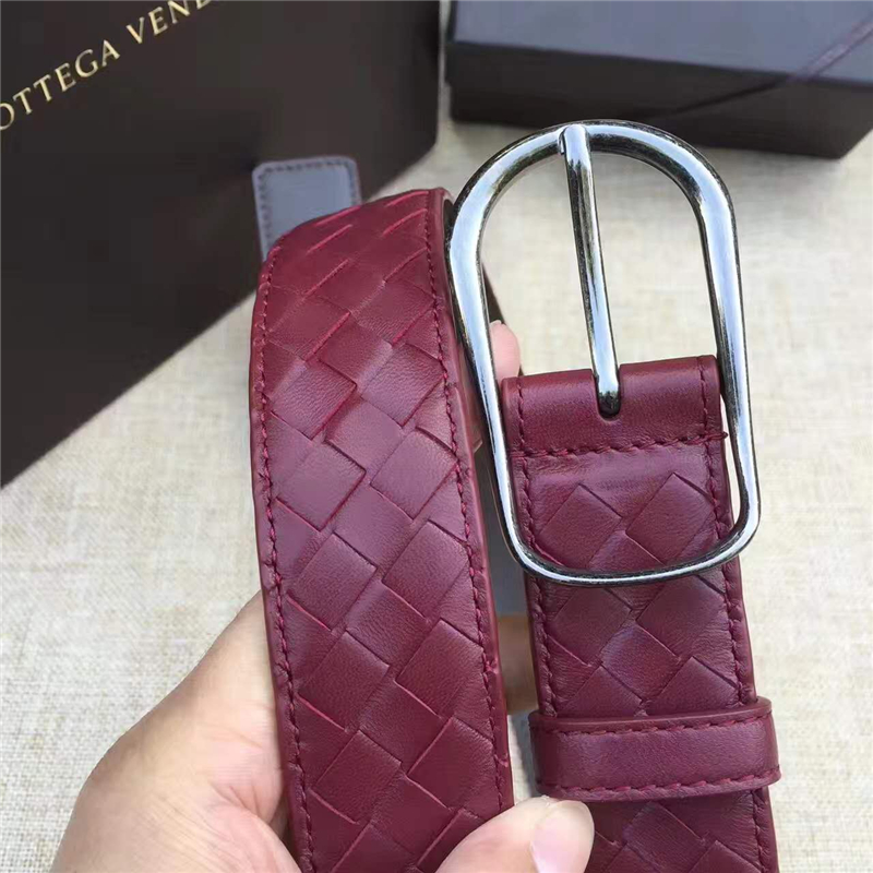 BV寶緹嘉 017專柜同步上市 手工編織皮帶 低調奢華 針扣休閑皮帶 酒紅色