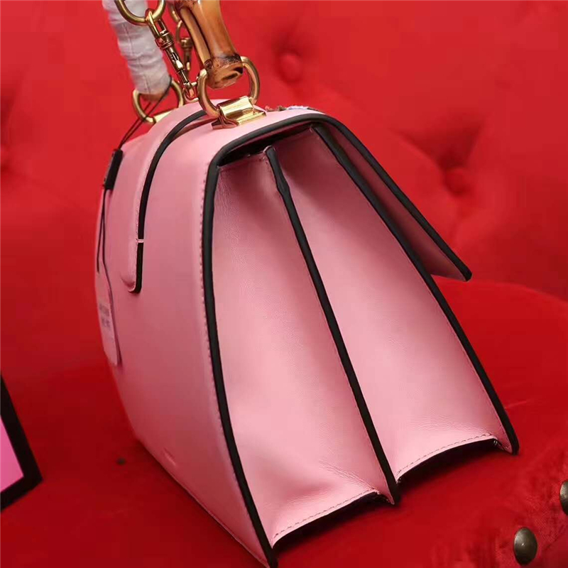 GUCCI 2017秋冬女士手袋 酒神包 竹節提手 手工刺繡 粉色