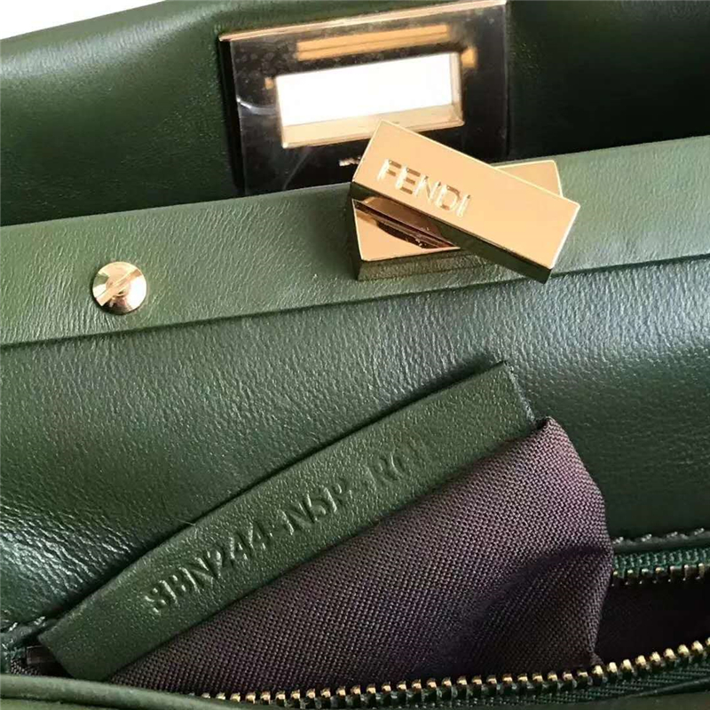 2590 FENDI 芬迪 軟羊皮革手提包 兩個內袋 金屬配件 軍綠色