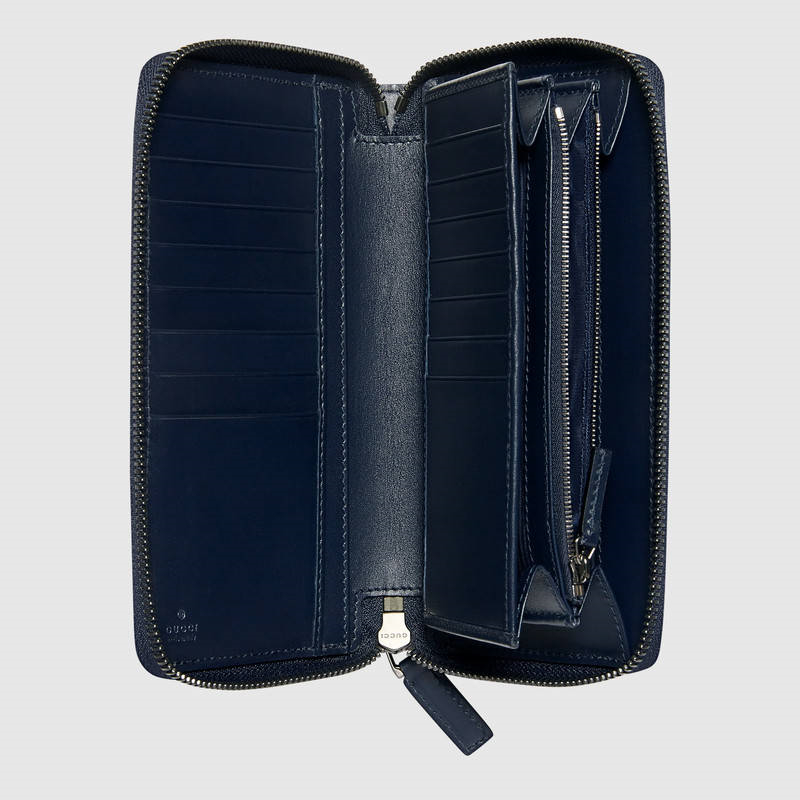 Gucci全皮錢包 Gucci長款錢包 古馳男包 錢夾 Signature真皮 藍色