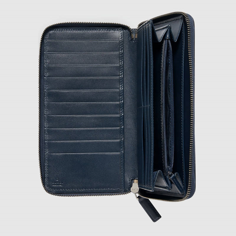 Gucci真皮錢包 Gucci長(zhǎng)款錢包 古馳男包 Signature真皮男包 藍(lán)色