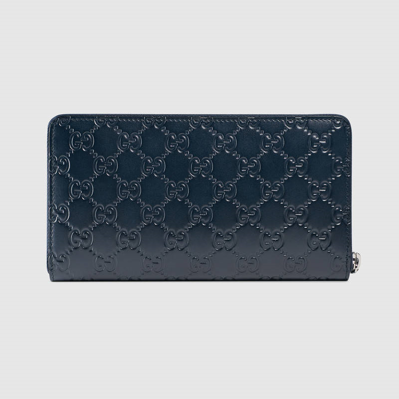 Gucci真皮錢包 Gucci長(zhǎng)款錢包 古馳男包 Signature真皮男包 藍(lán)色