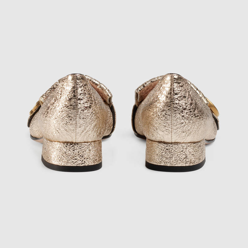 453480 GUCCI GG Marmont 系列 金屬質感 真皮低跟鞋 鉑色
