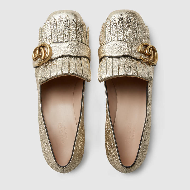 408208 GUCCI Marmont 金屬質(zhì)感 雙G 中跟淺口鞋 鉑色金屬質(zhì)感