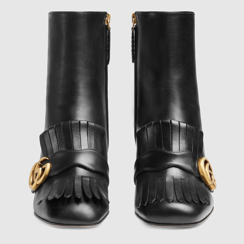 408210 GUCCI 雙G裝飾 折疊流蘇 真皮及踝靴 黑色