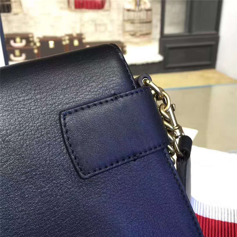 453778 Gucci Broadway 虎頭扣 三色織帶 真皮手拿包 鏈條包 黑色