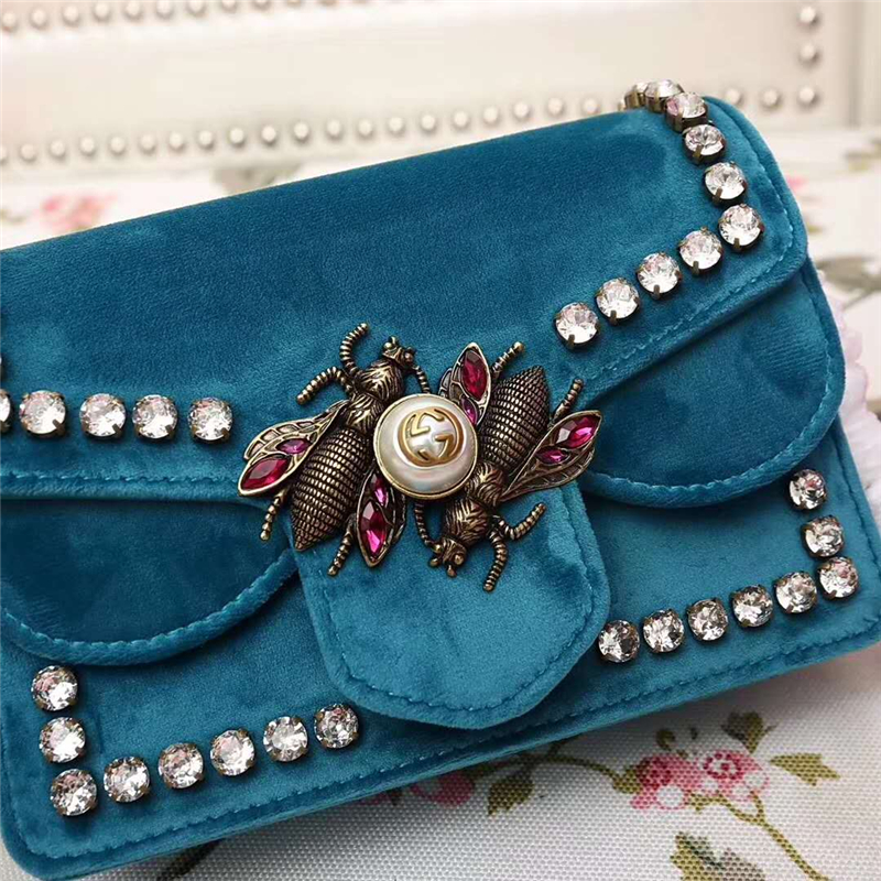 489218 GUCCI Broadway 系列 天鵝絨 迷你手袋 藍色