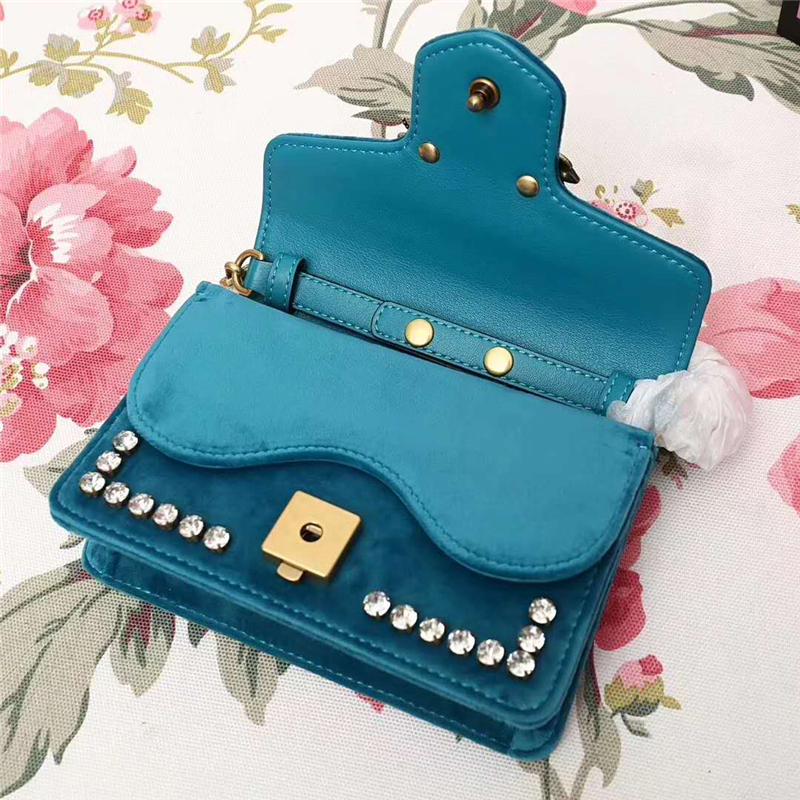 489218 GUCCI Broadway 系列 天鵝絨 迷你手袋 藍色