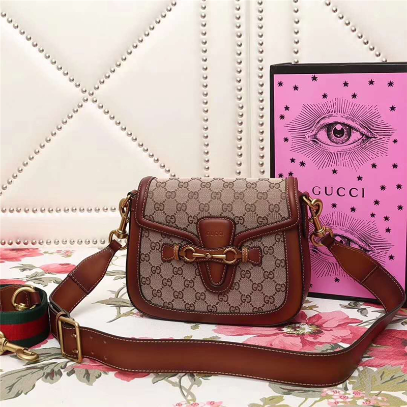 384821 Gucci 經(jīng)典復(fù)古 GG帆布牛皮 紅綠織帶 馬鞍包 啡色