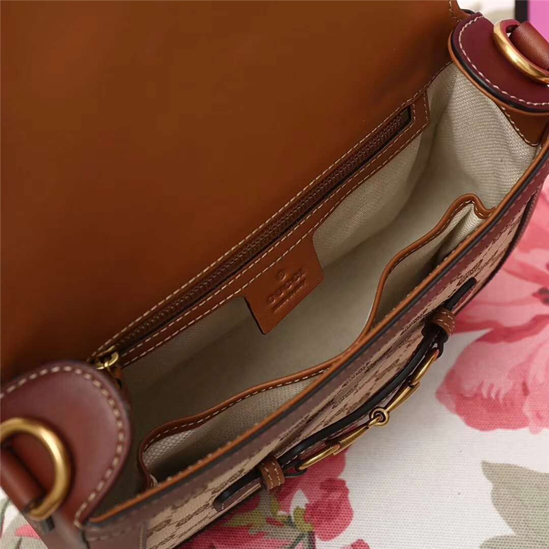 384821 Gucci 經(jīng)典復(fù)古 GG帆布牛皮 紅綠織帶 馬鞍包 啡色