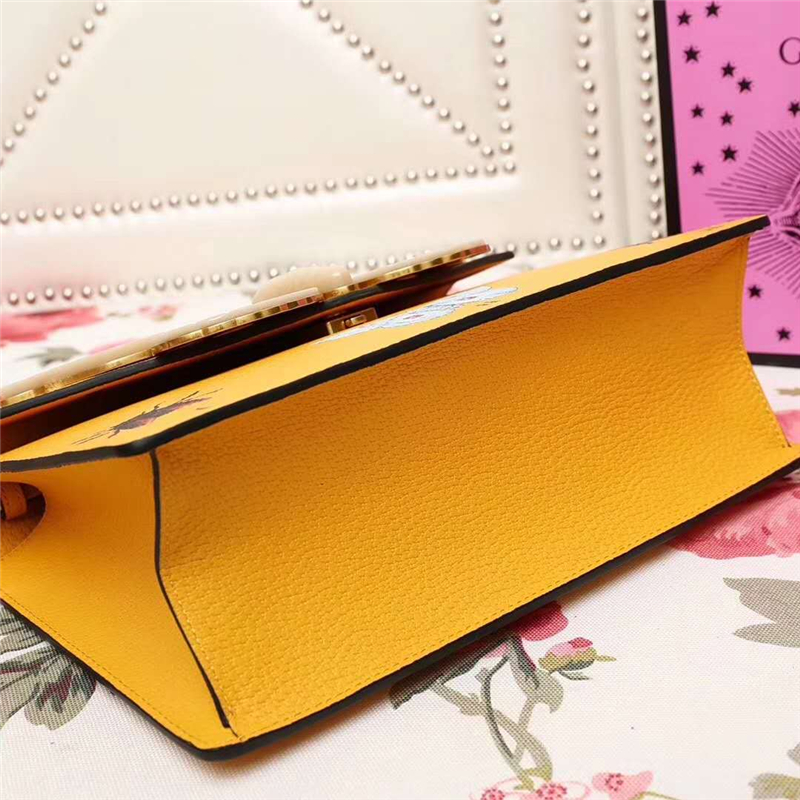 488691 Gucci 2017秋冬走秀款 竹節提手 蝴蝶配飾 手提單肩包 黃色