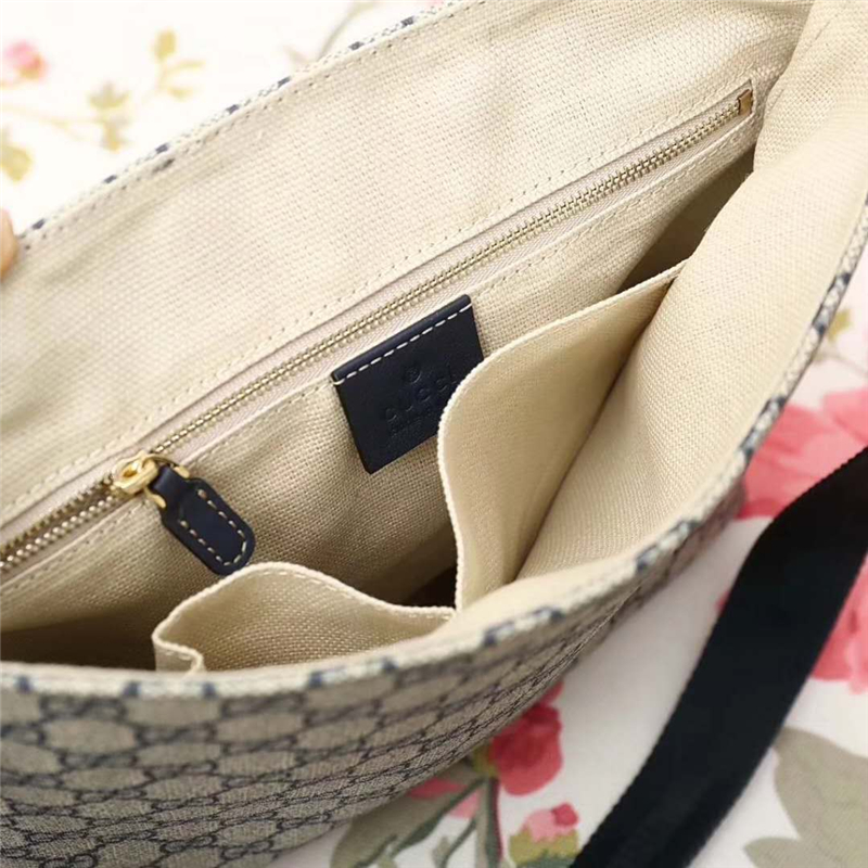 353431 GUCCI 雙G印花 真皮拼布翻蓋 女款 單肩斜跨包 灰白色