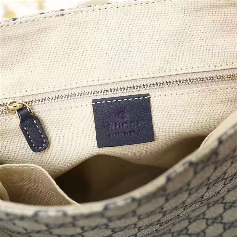 353431 GUCCI 雙G印花 真皮拼布翻蓋 女款 單肩斜跨包 灰白色