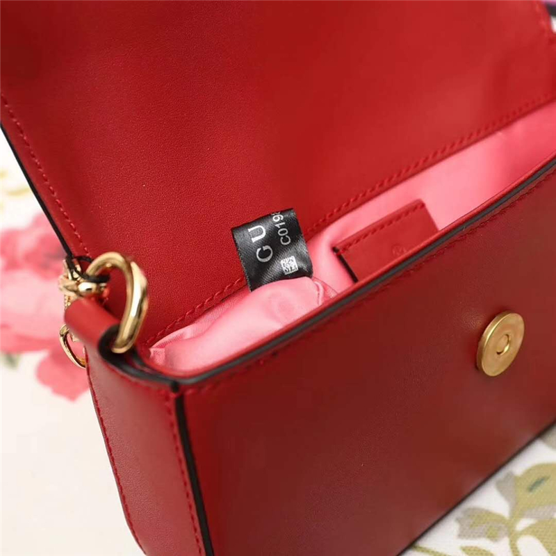 476804 Gucci 秋冬新款 全皮 虎頭 珍珠 鏈條手拎單肩包 紅色