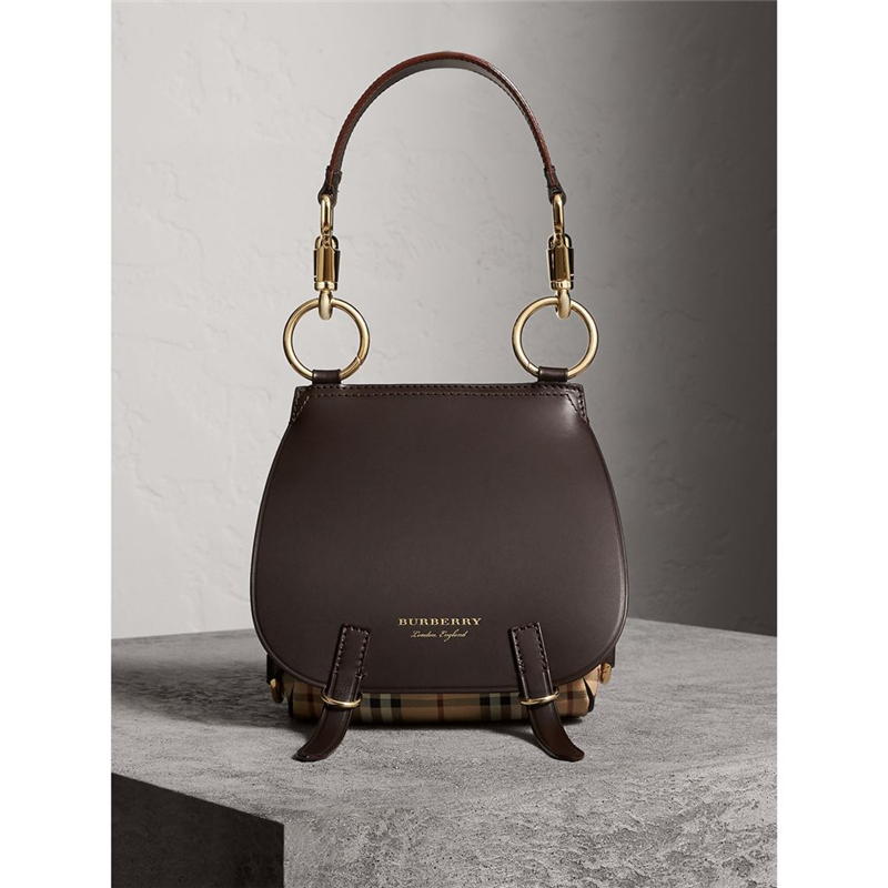 40669941 巴寶莉 The Bridle系列 Haymarket 格紋拼皮革 巴寶莉女包 馬勒包 深丁香棕色